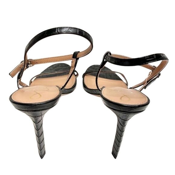 Sam Edelman Sandals Size 9.5 Black Croc Embossed Dara Open‎ Toe Ankle Strap - Picture 7 of 9